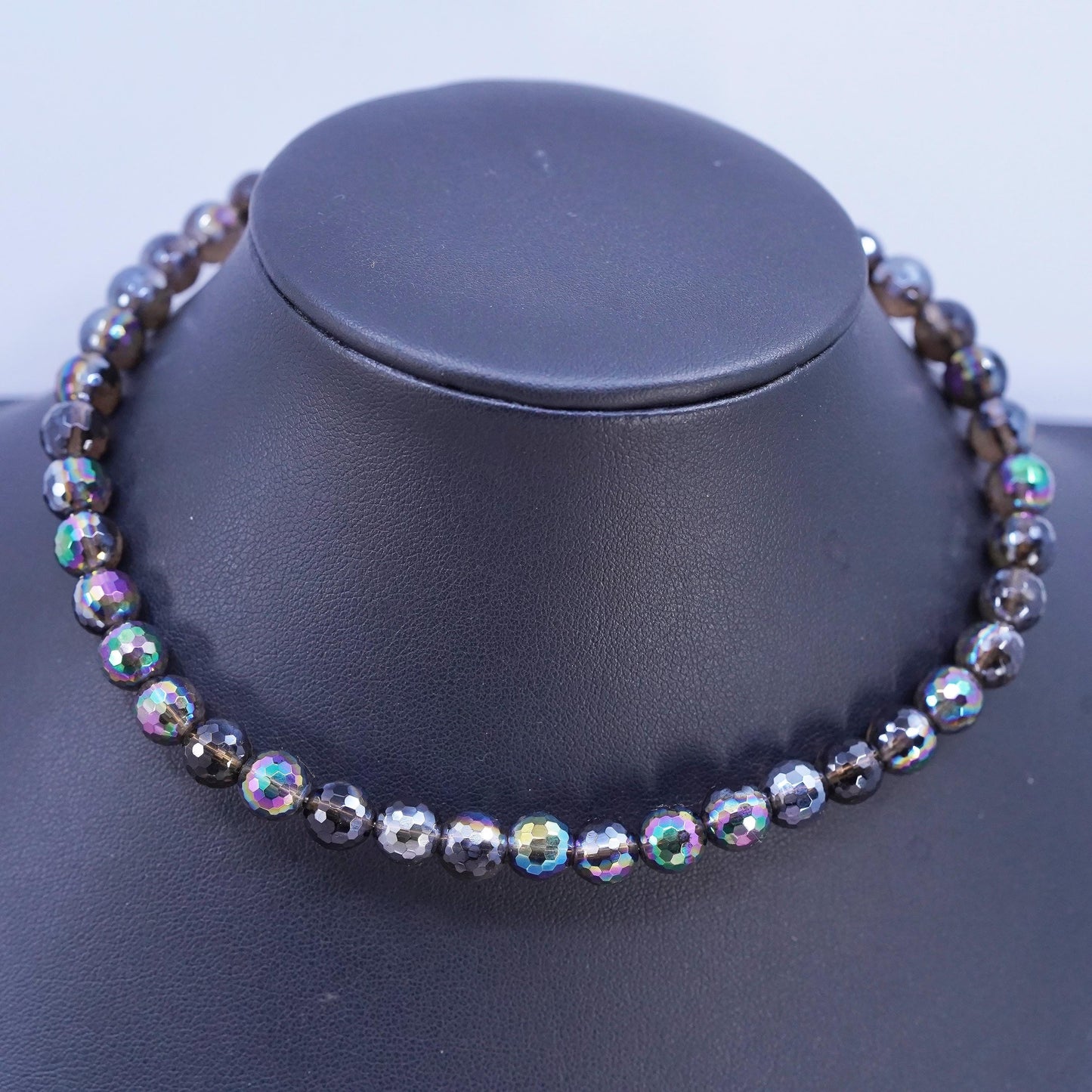 12", VTG Sterling silver handmade necklace, 8mm dark AB crystal choker collar