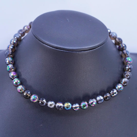 12", VTG Sterling silver handmade necklace, 8mm dark AB crystal choker collar