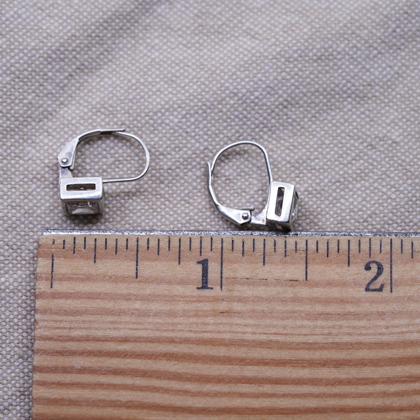 Vintage Sterling 925 silver handmade earrings with square CZ