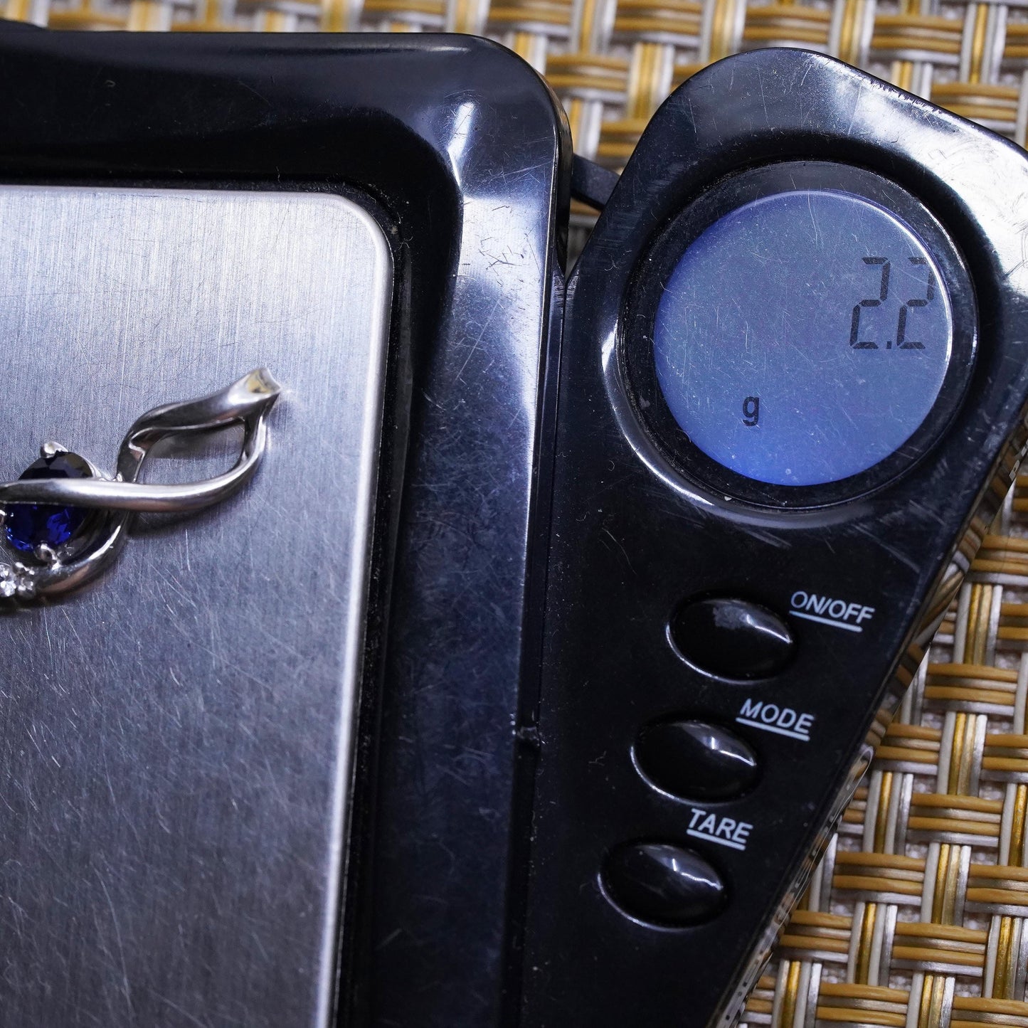 Vintage Sterling 925 silver handmade pendant with sapphire and Cz around