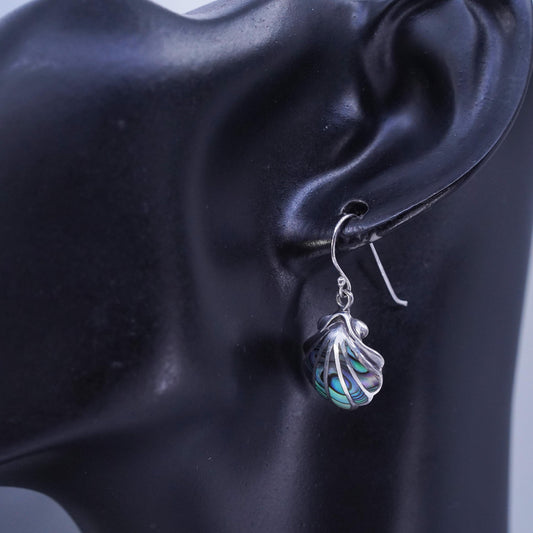 Vintage Sterling 925 silver handmade shell earrings with abalone inlay