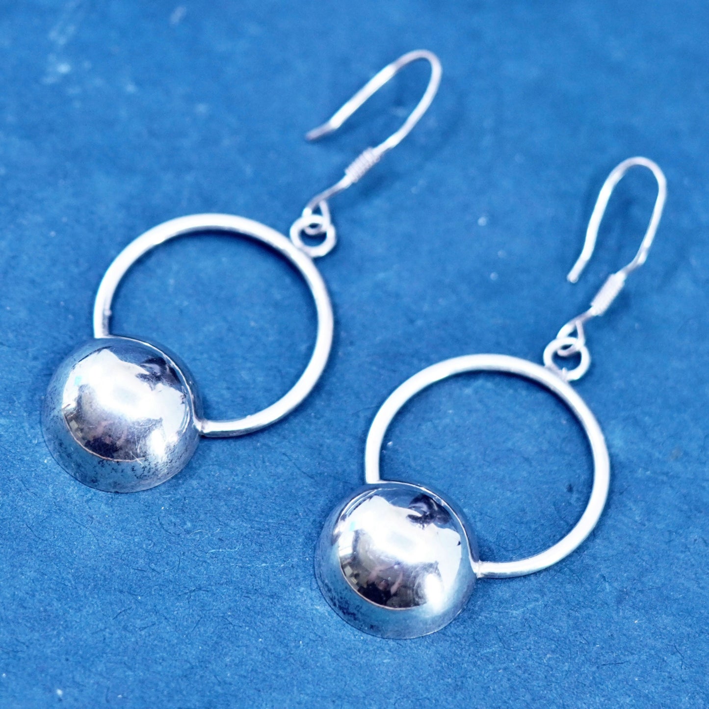 Vintage Mexico sterling silver handmade earrings, 925 circle with beads