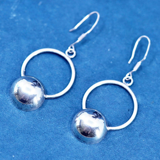 Vintage Mexico sterling silver handmade earrings, 925 circle with beads
