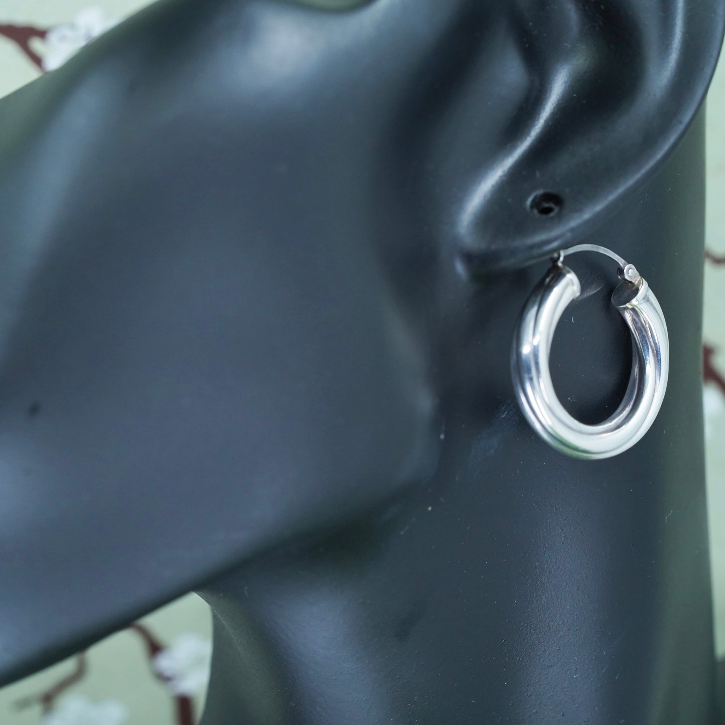 1" Vintage sterling silver bold loop earrings, textured primitive hoops