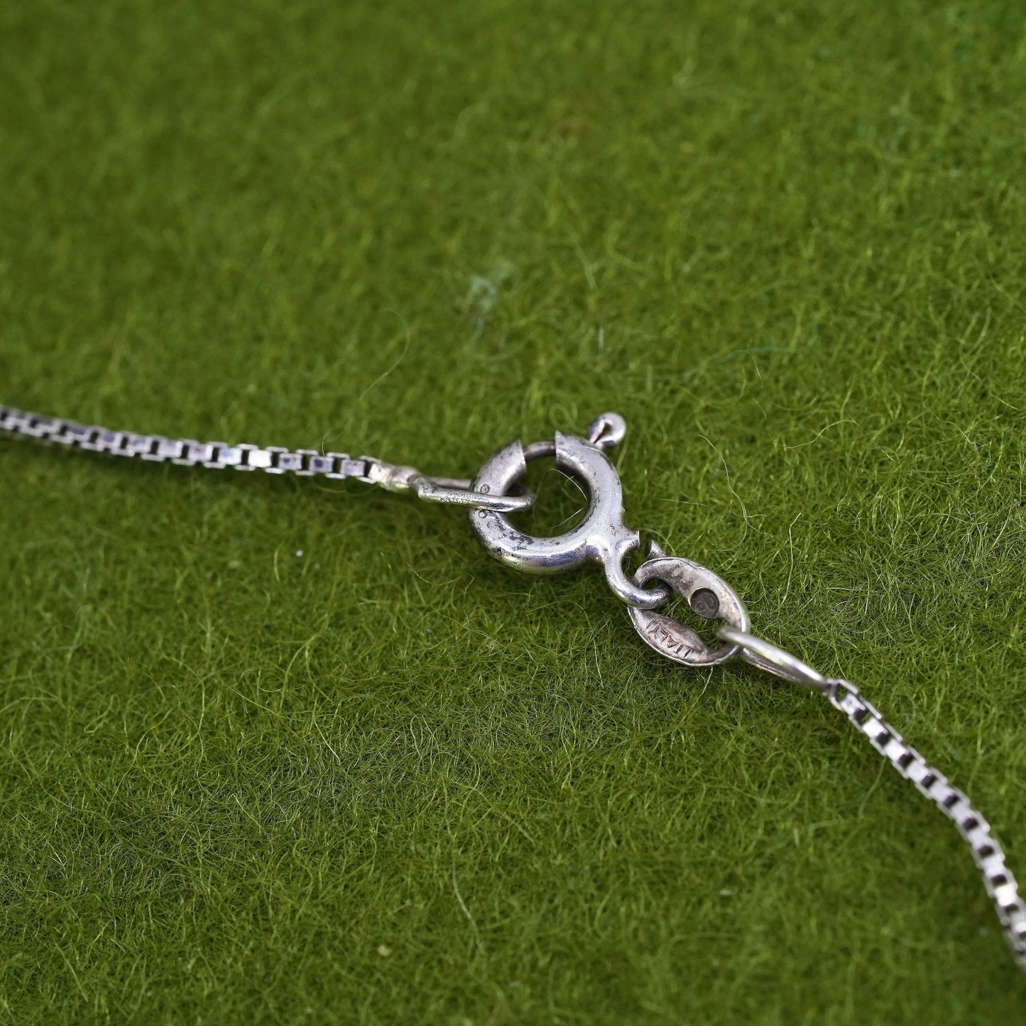 Vintage sterling silver bracelet, 925 box chain anklet with heart and cz