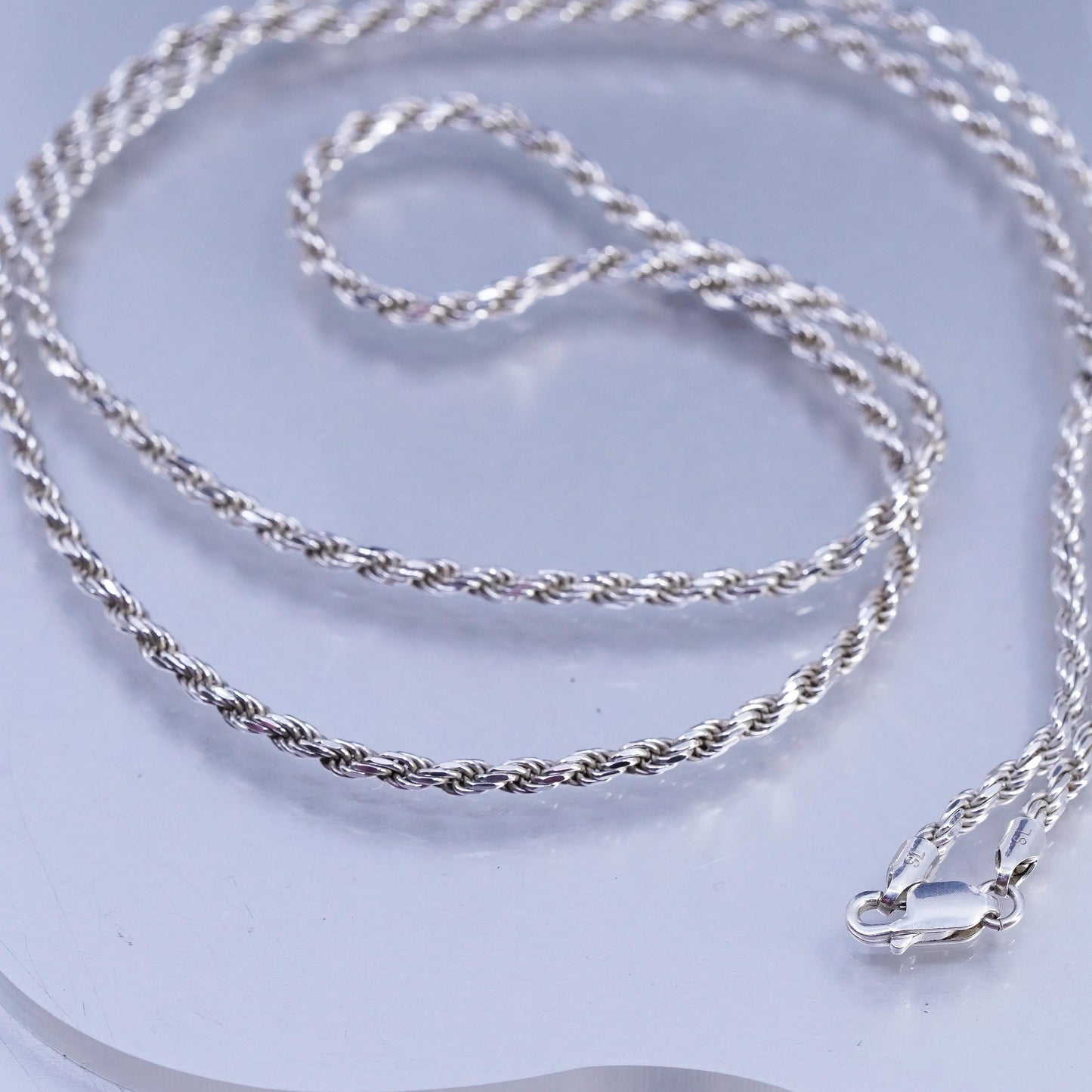 30" 3mm, vintage Italian Sterling 925 silver diamond cut rope chain necklace
