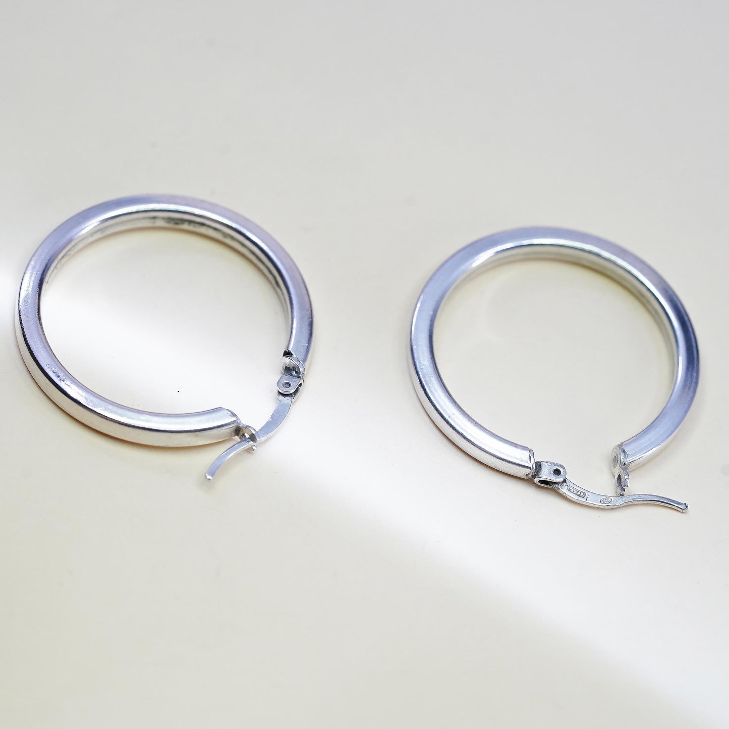 1.25", VTG Italian sterling 925 silver loop earrings, fashion textured hoops