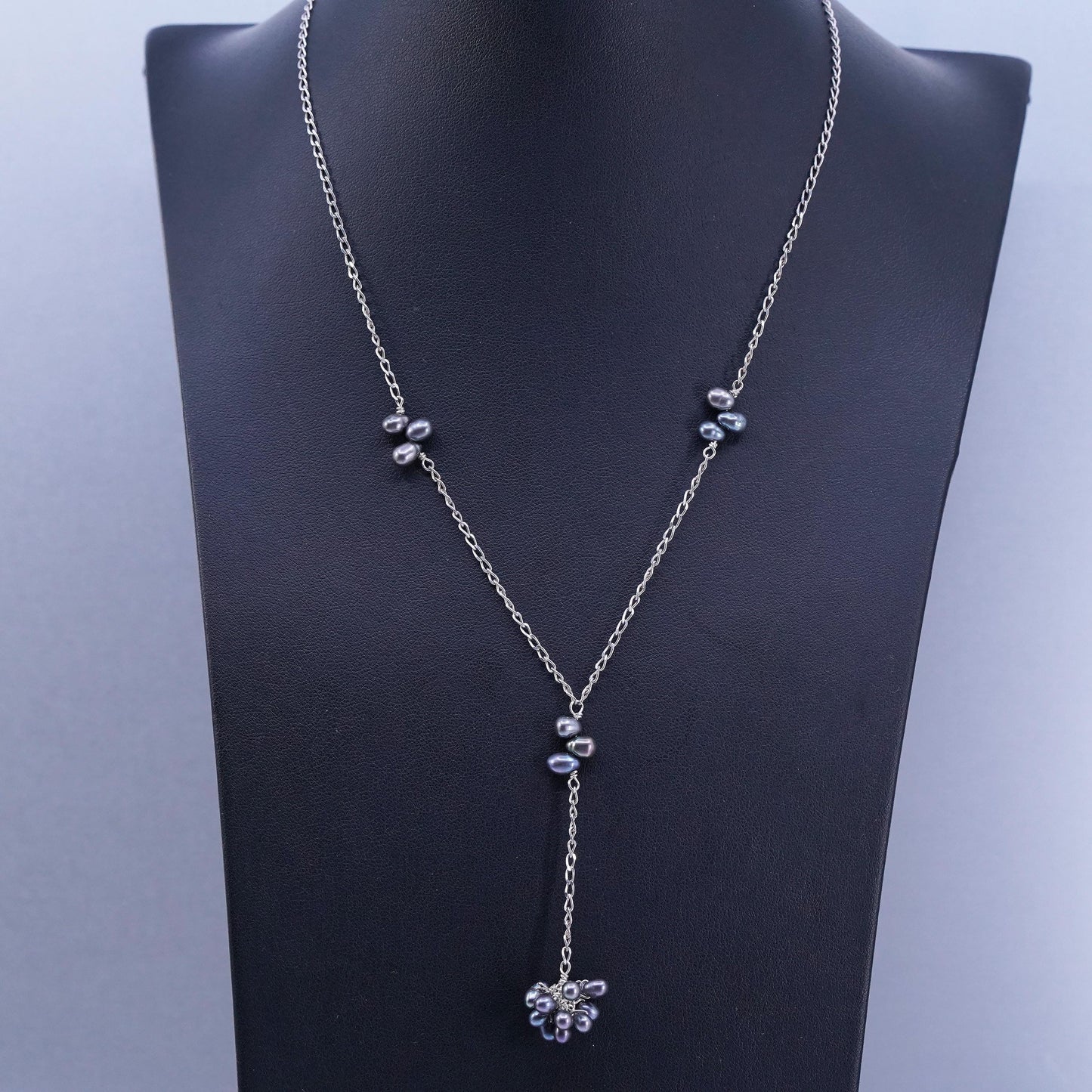 18”, Nank Sterling 925 silver curb chain necklace with black pearl pendant