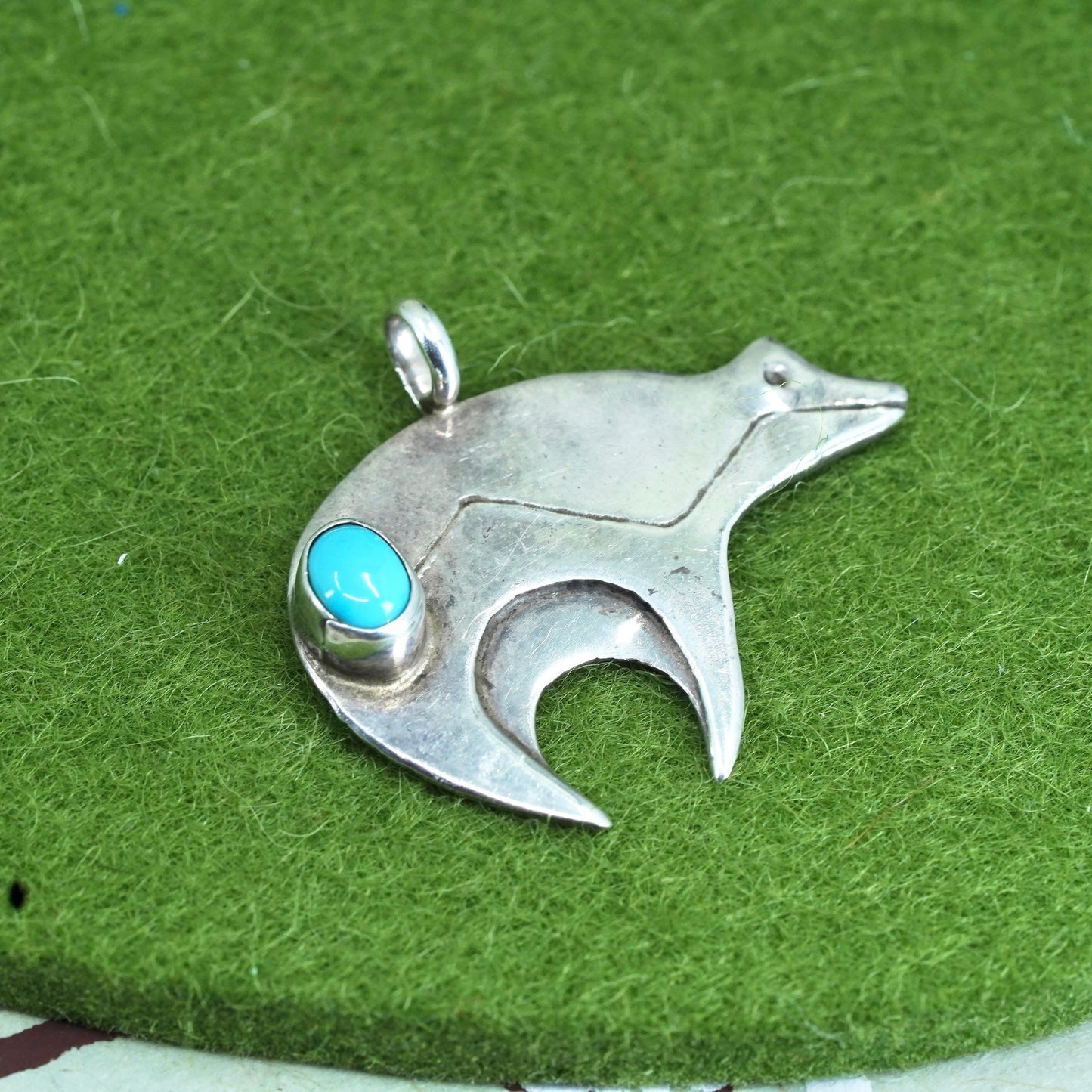 Native American Navajo MAC Sterling Silver 925 polar bear pendant turquoise