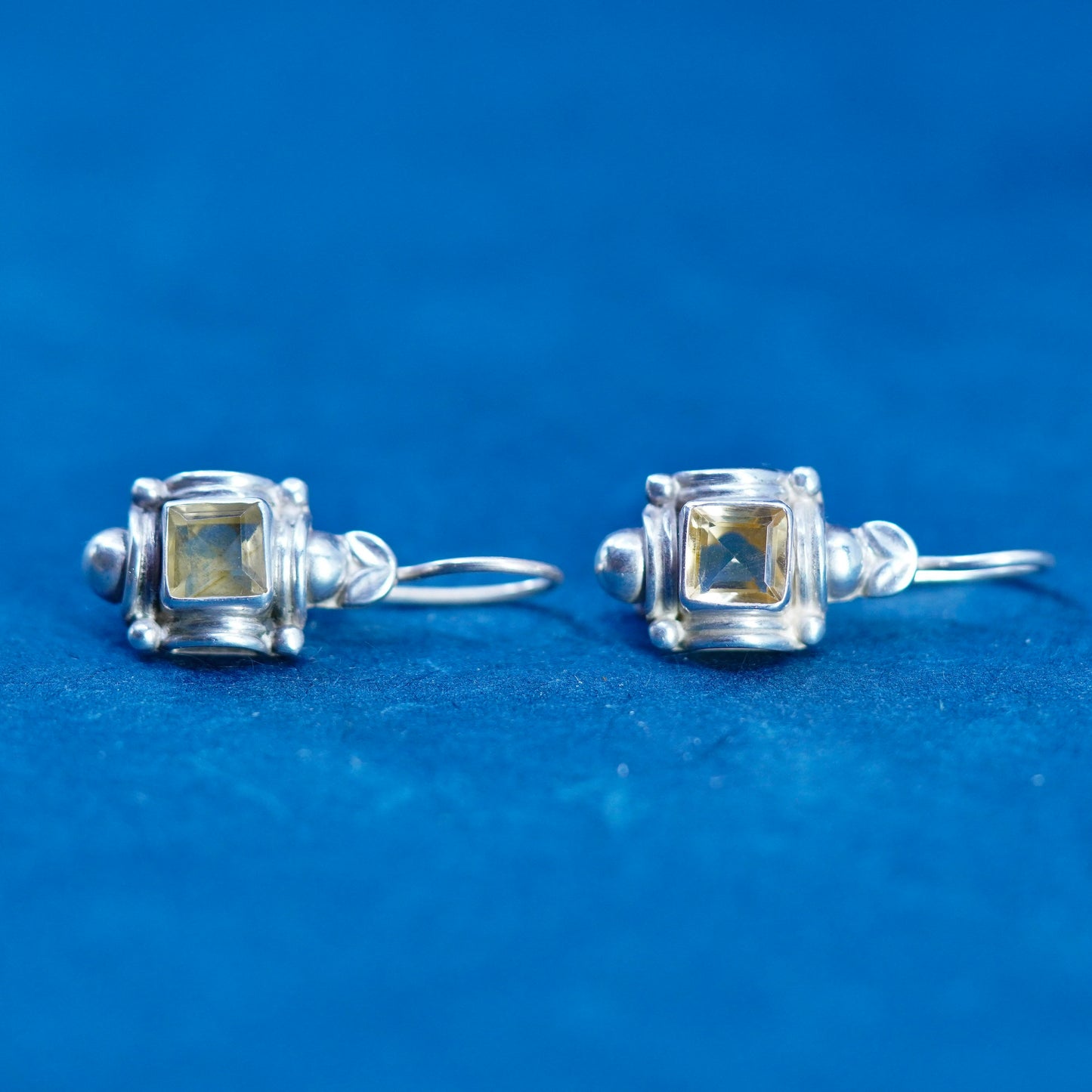 Vintage Sterling 925 silver handmade earrings with square citrine