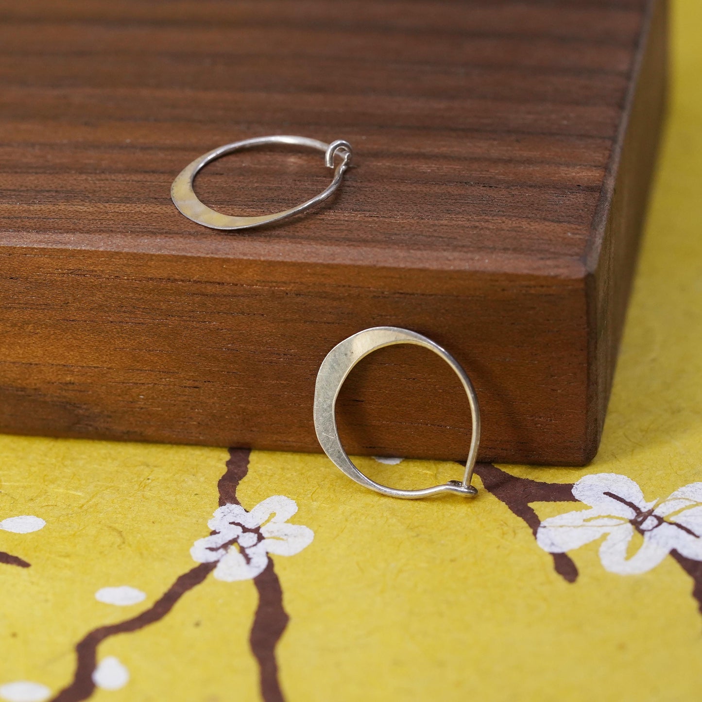 0.5”, Vintage Sterling 925 silver handmade earrings, 925 flatten hoops