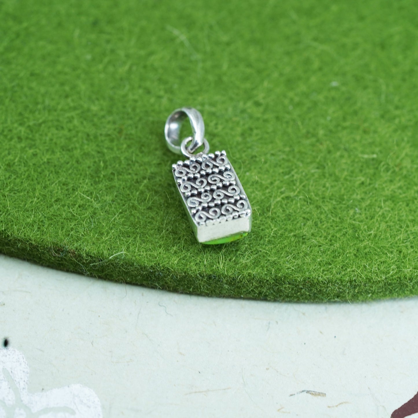 Vintage Sterling silver handmade pendant, 925 rectangular charm with turquoise
