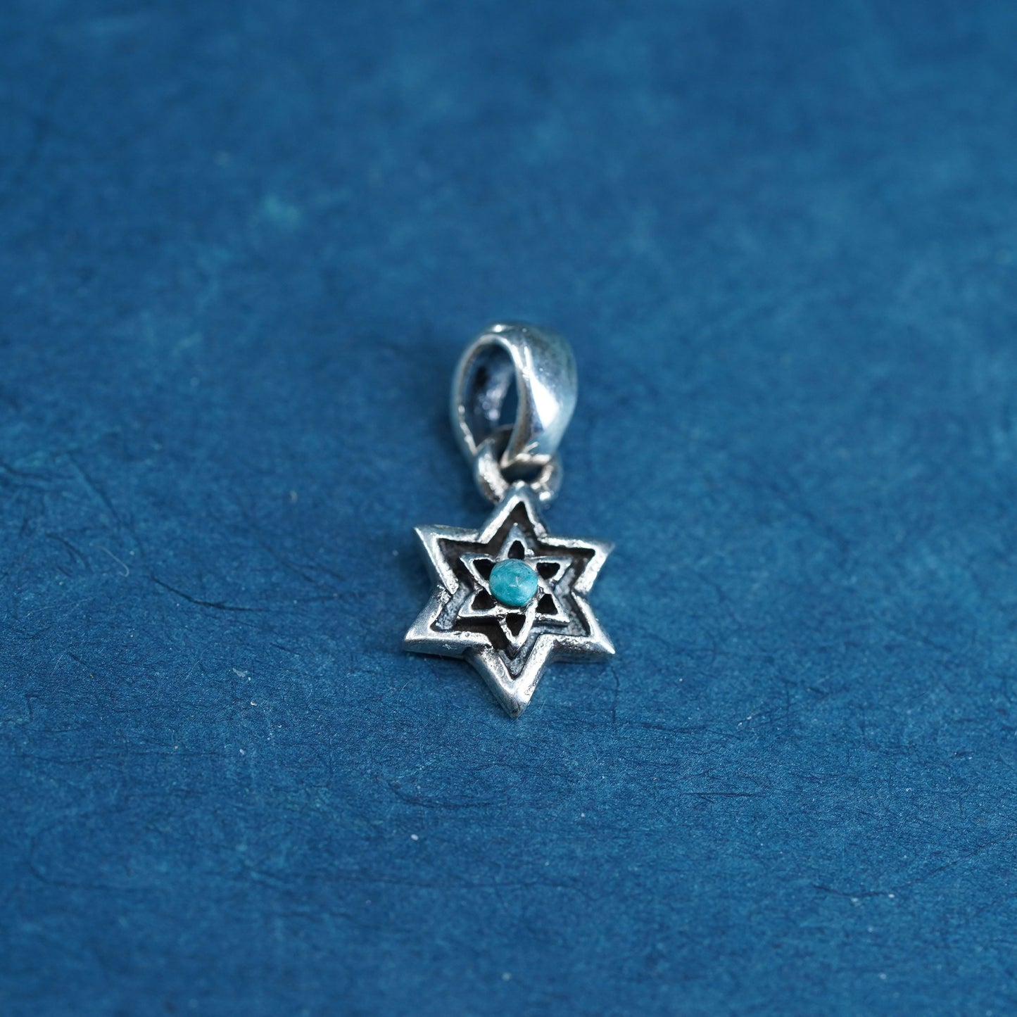 Vintage Sterling 925 silver handmade hexagram star pendant with turquoise