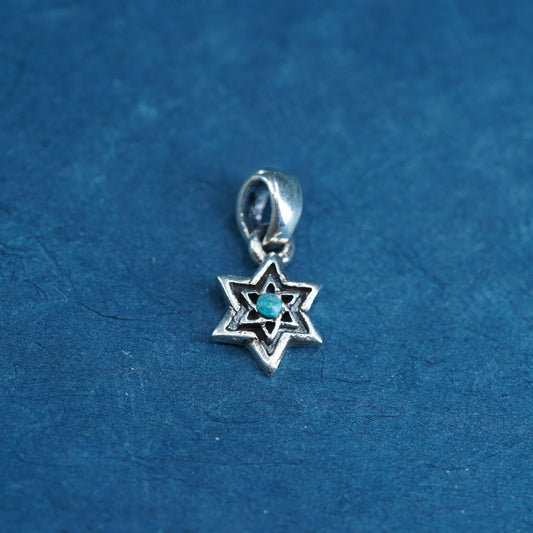 Vintage Sterling 925 silver handmade hexagram star pendant with turquoise