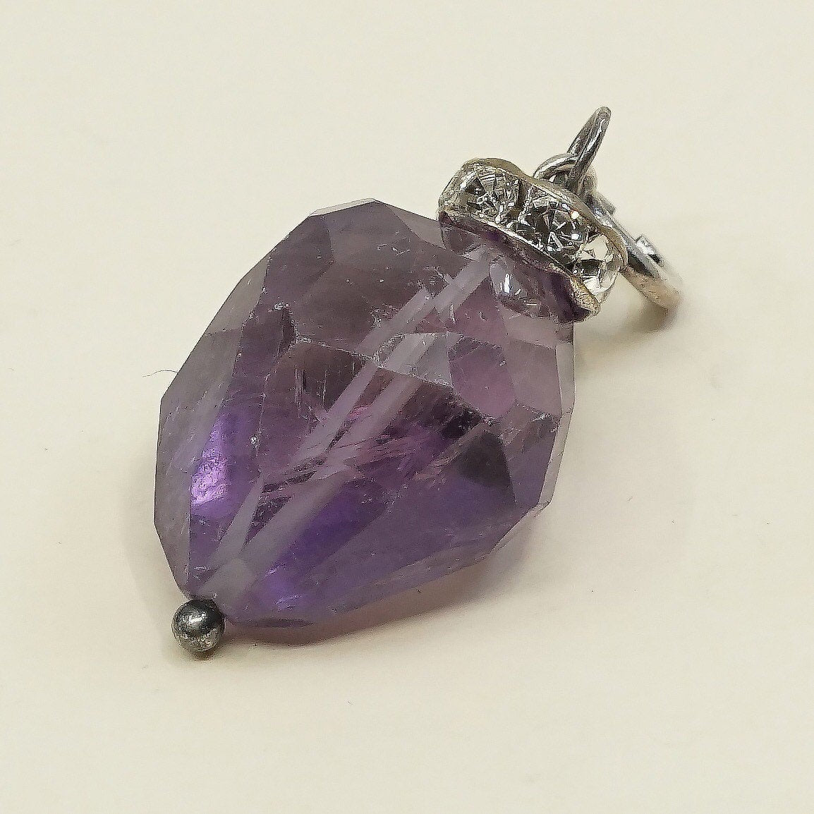 VTG Sterling 925 silver handmade pendant, nugget amethyst and Swarovski crystal