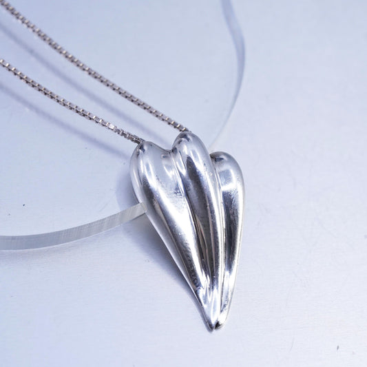 16+2", 925 Sterling Silver Vintage box Necklace with ribbed teardrop pendant