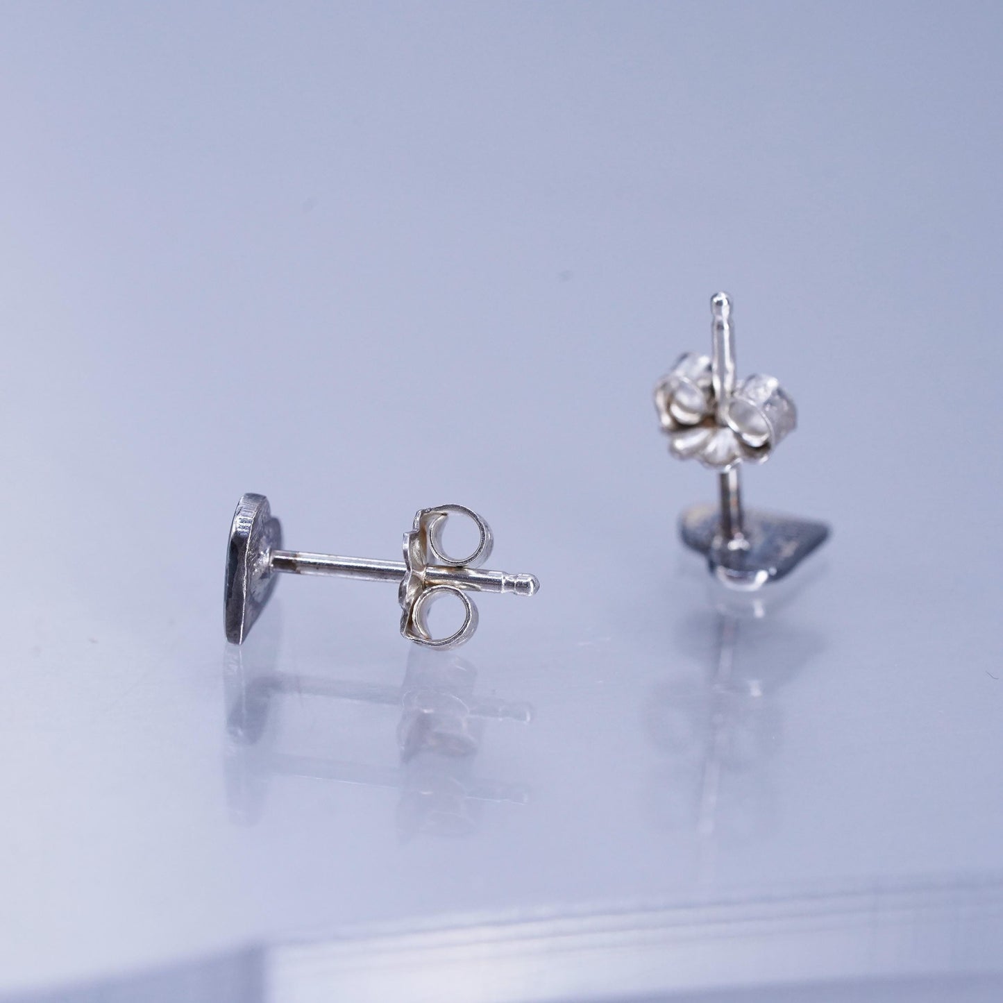 Vintage Sterling 925 silver handmade heart earrings, studs with cross embossed