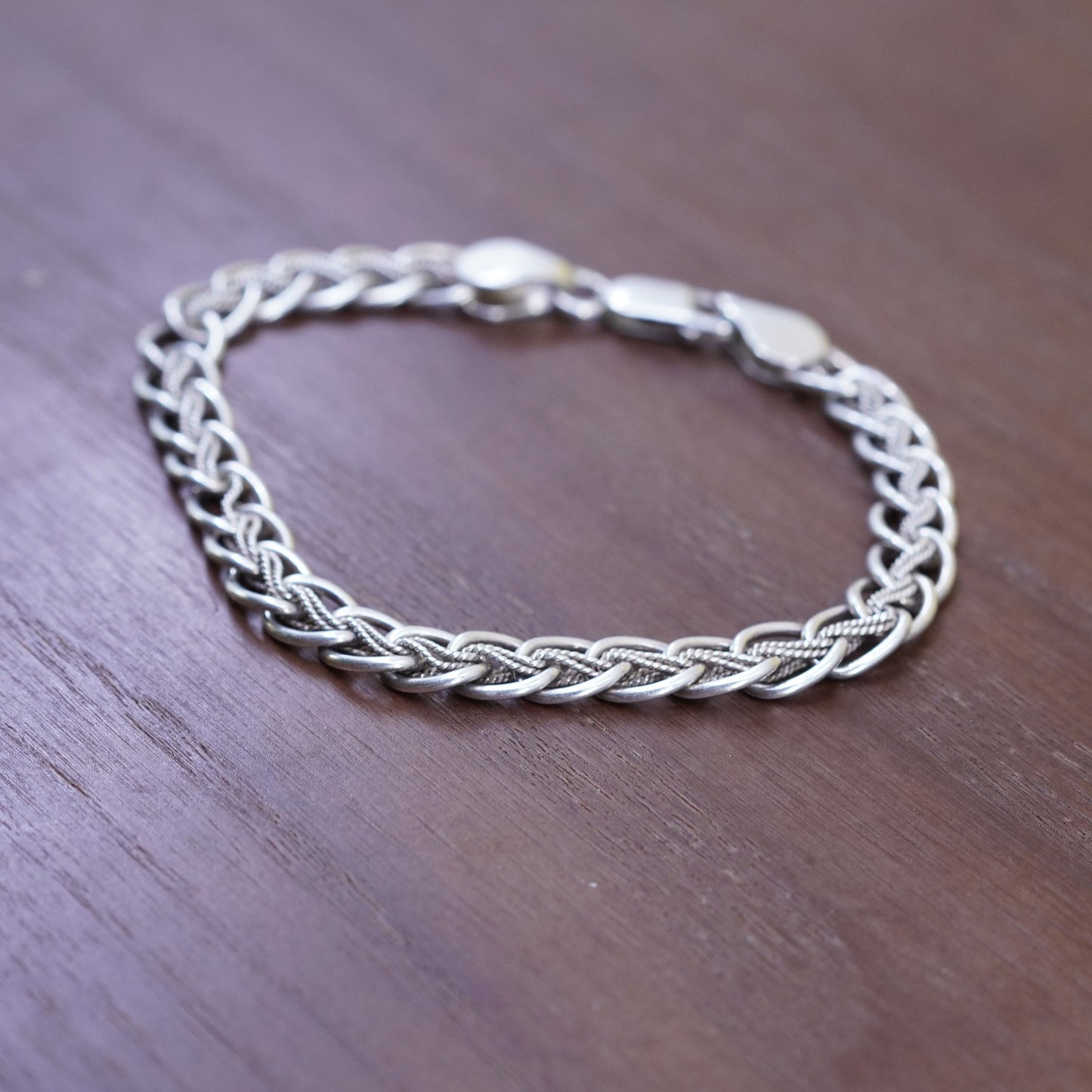 7.5”, Vintage Sterling silver braided woven wheat bracelet, Italy 925 bracelet