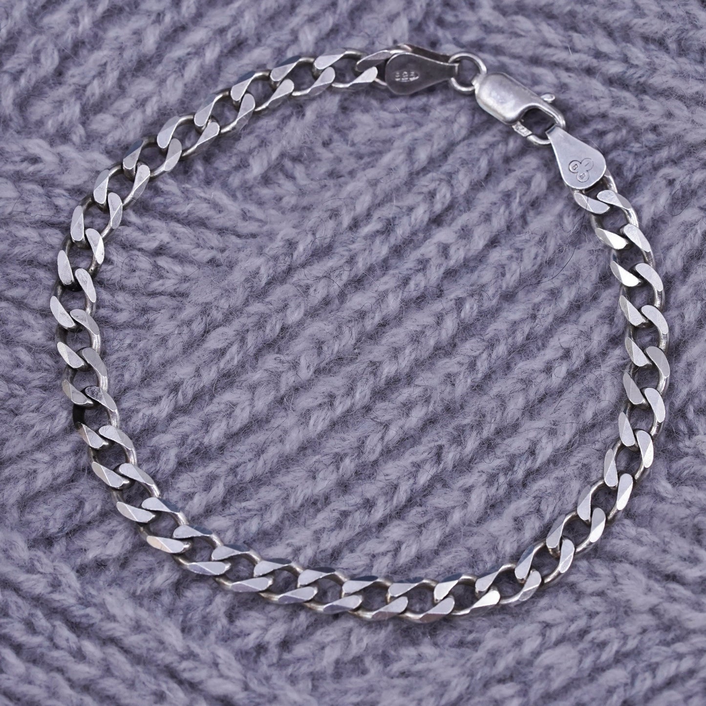 7”, vintage Sterling silver bracelet, 925 bold curb chain, men's bracelet