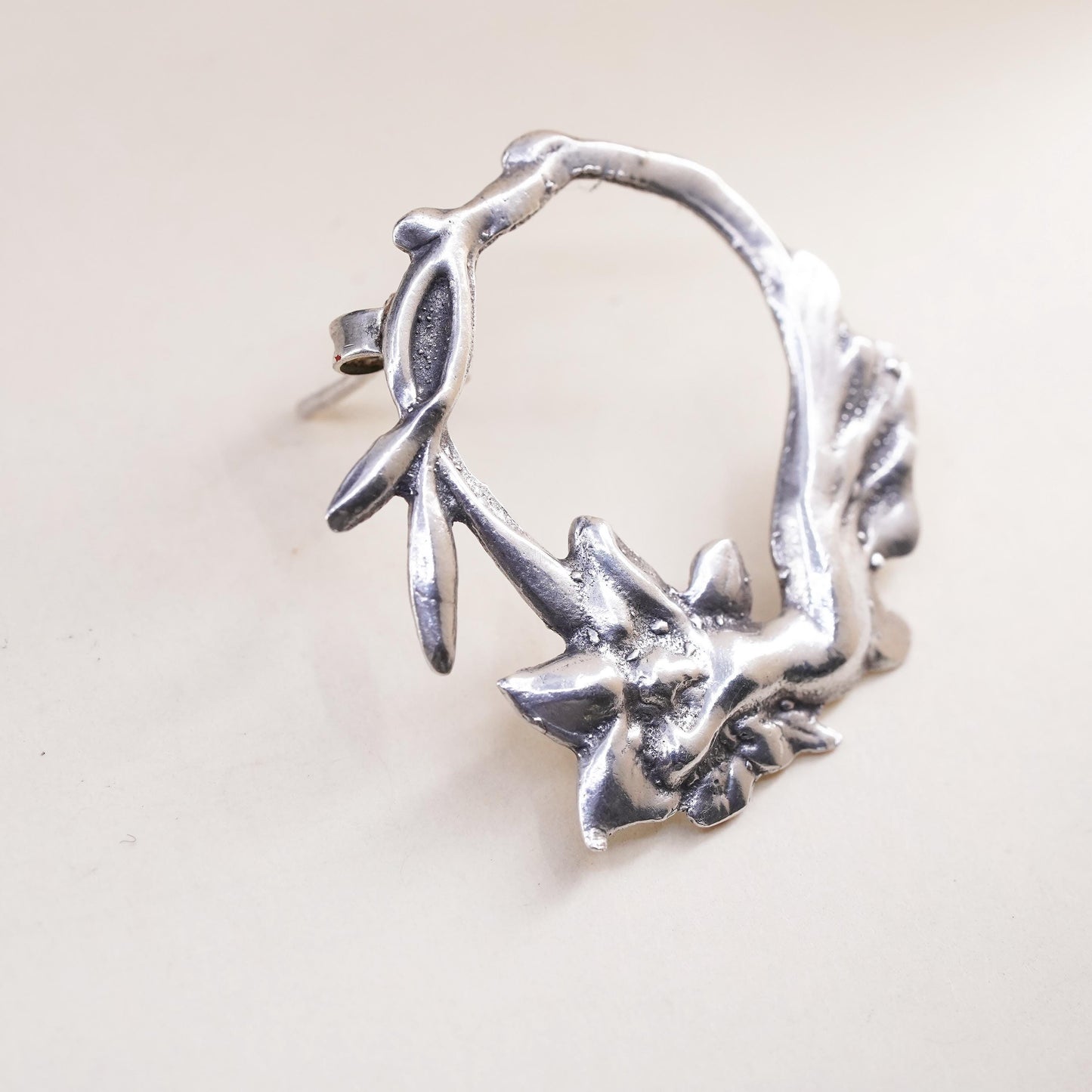 Vintage Sterling 925 Silver handmade fairy circle Stud, single earring