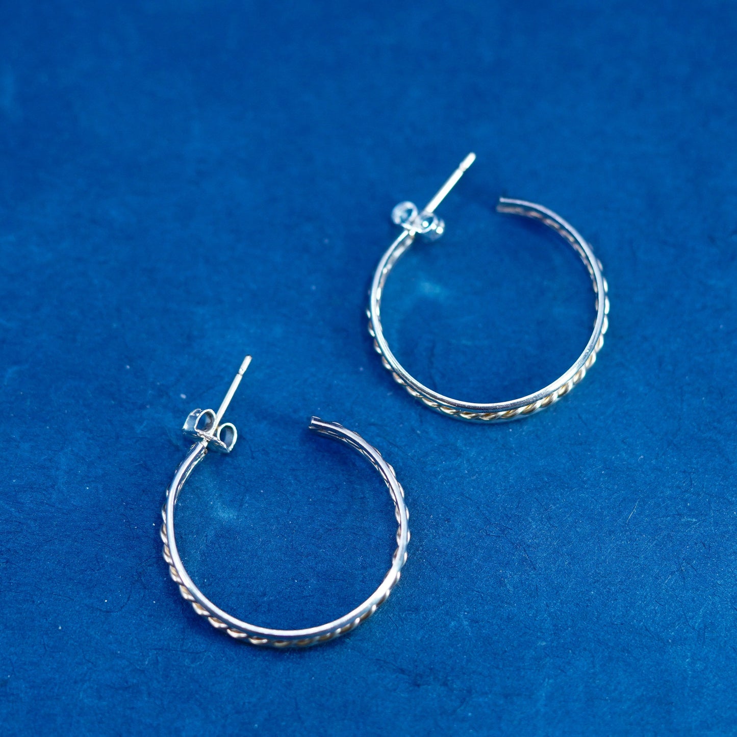 1”, 1/20 14K yellow gold and white gold over sterling silver 925 hoop earrings