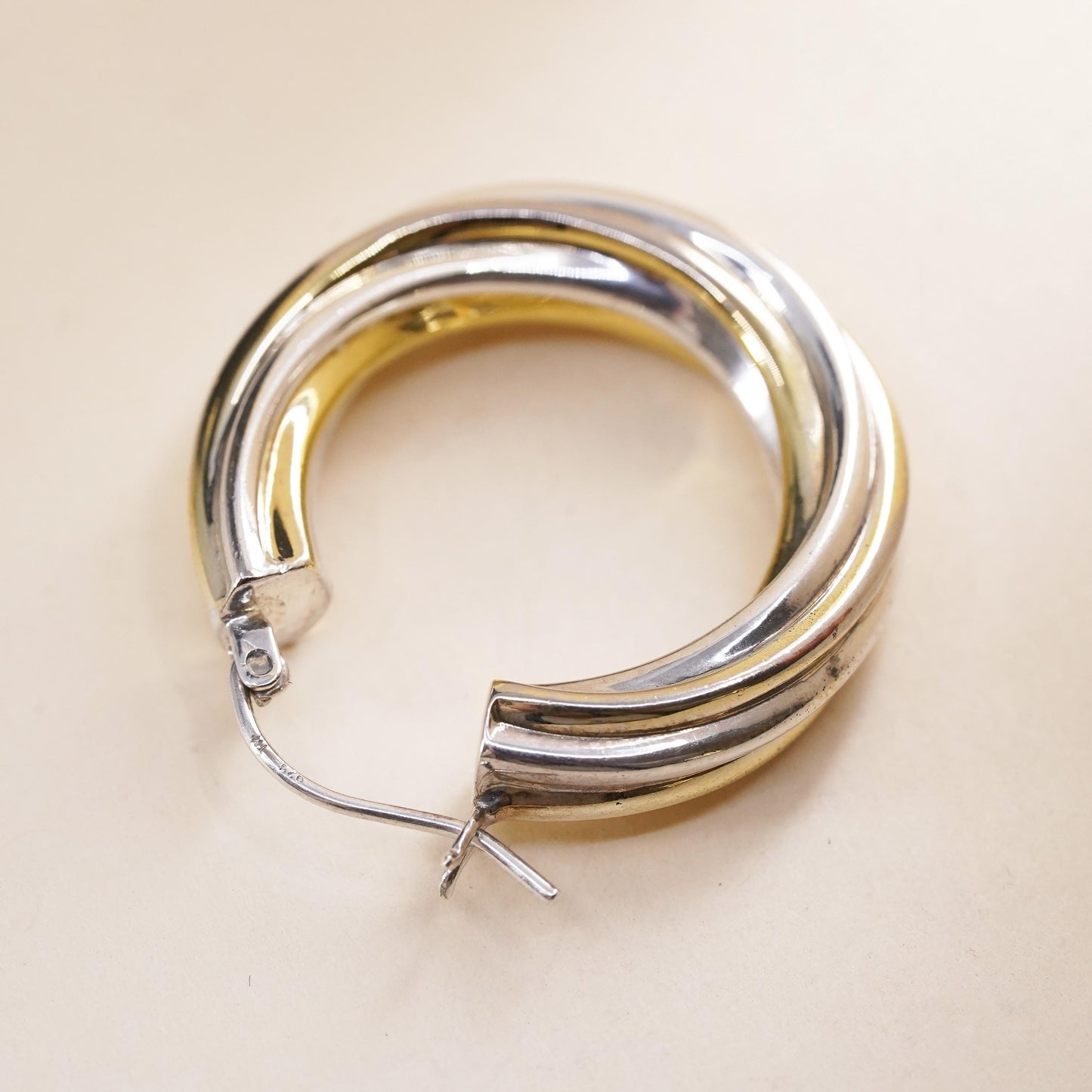 1.25", Vintage sterling 925 silver single earring, minimalist twisted bold hoop