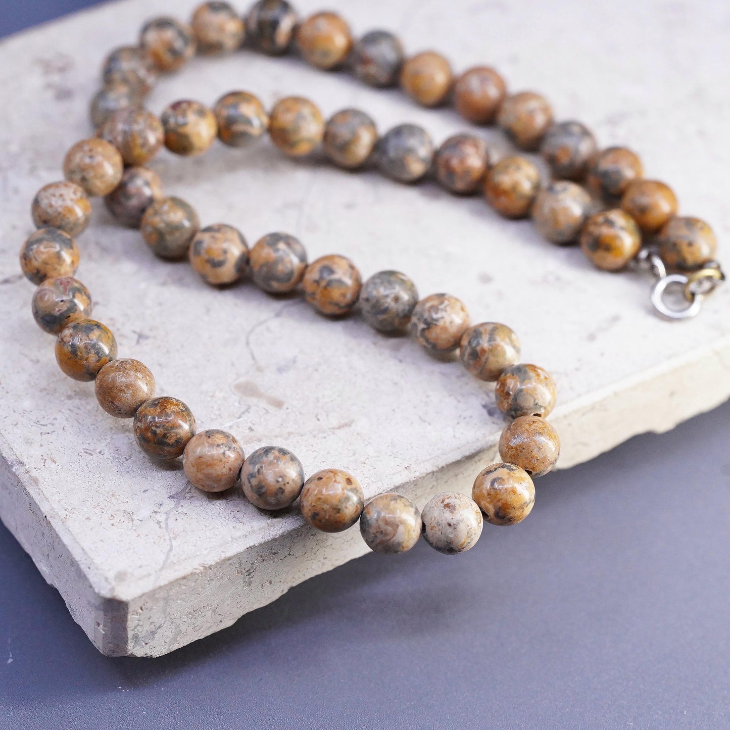 16", vintage Sterling 925 silver handmade necklace with Jasper beads