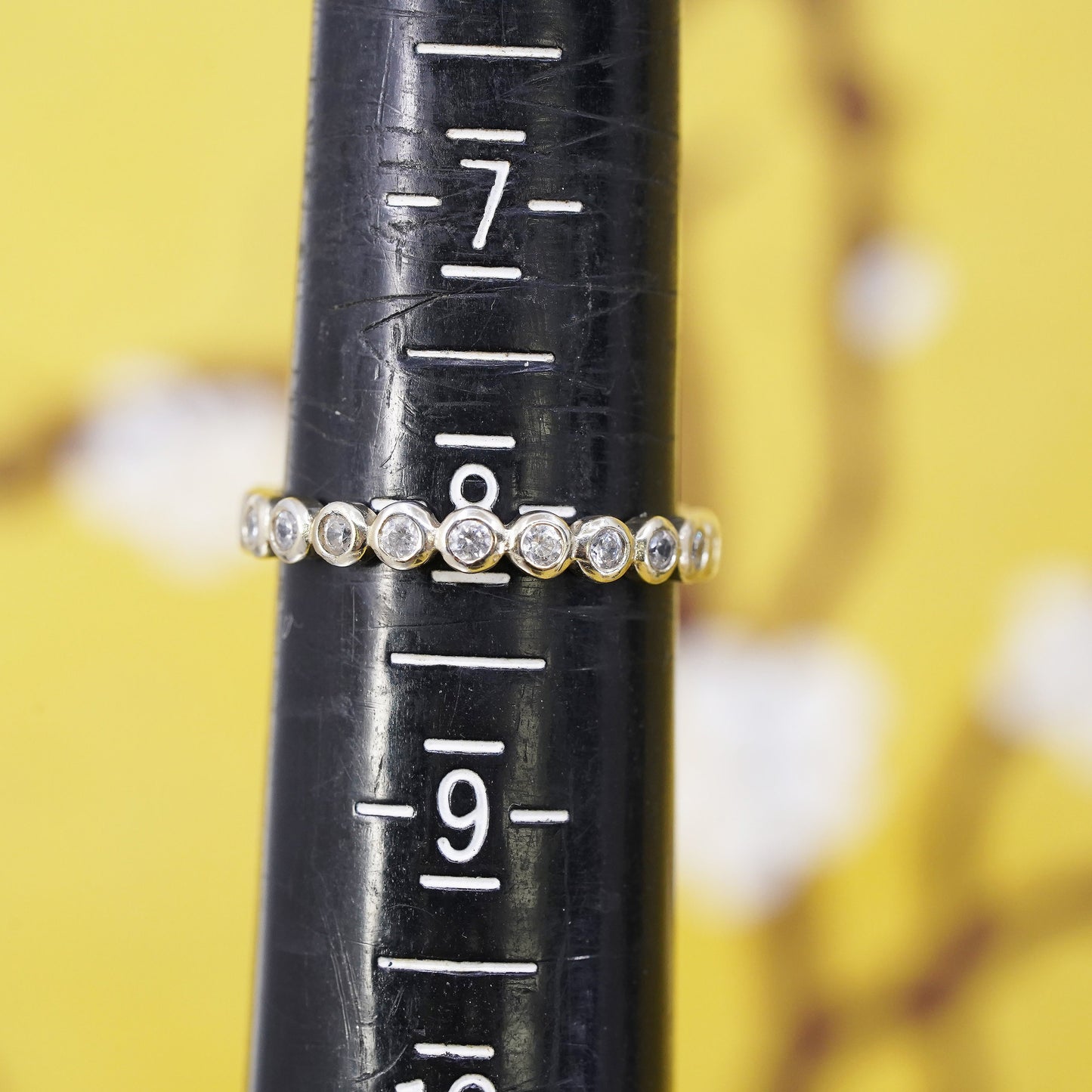 Size 8, vintage vermeil gold over Sterling silver ring, 925 stackable band cz