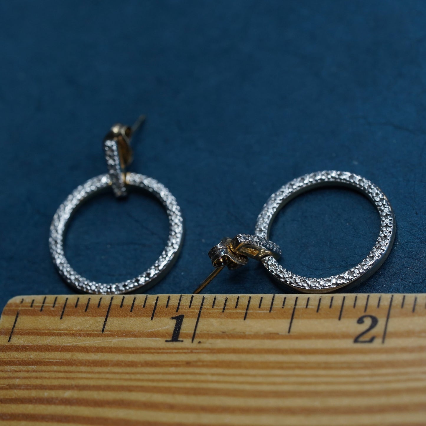 vermeil gold over Sterling silver handmade earrings, 925 circle with diamonds