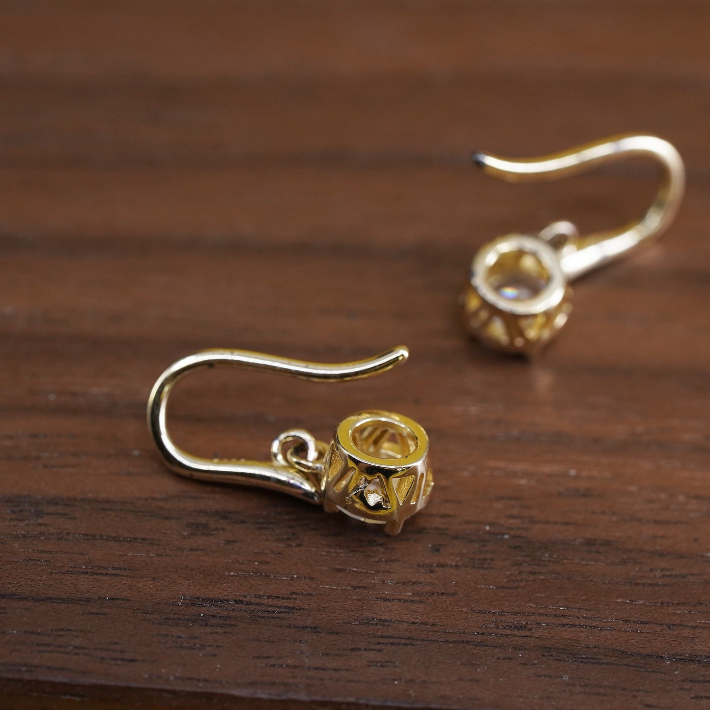 Vintage Vermeil gold over Sterling silver earrings, 925 hooks with heart Cz