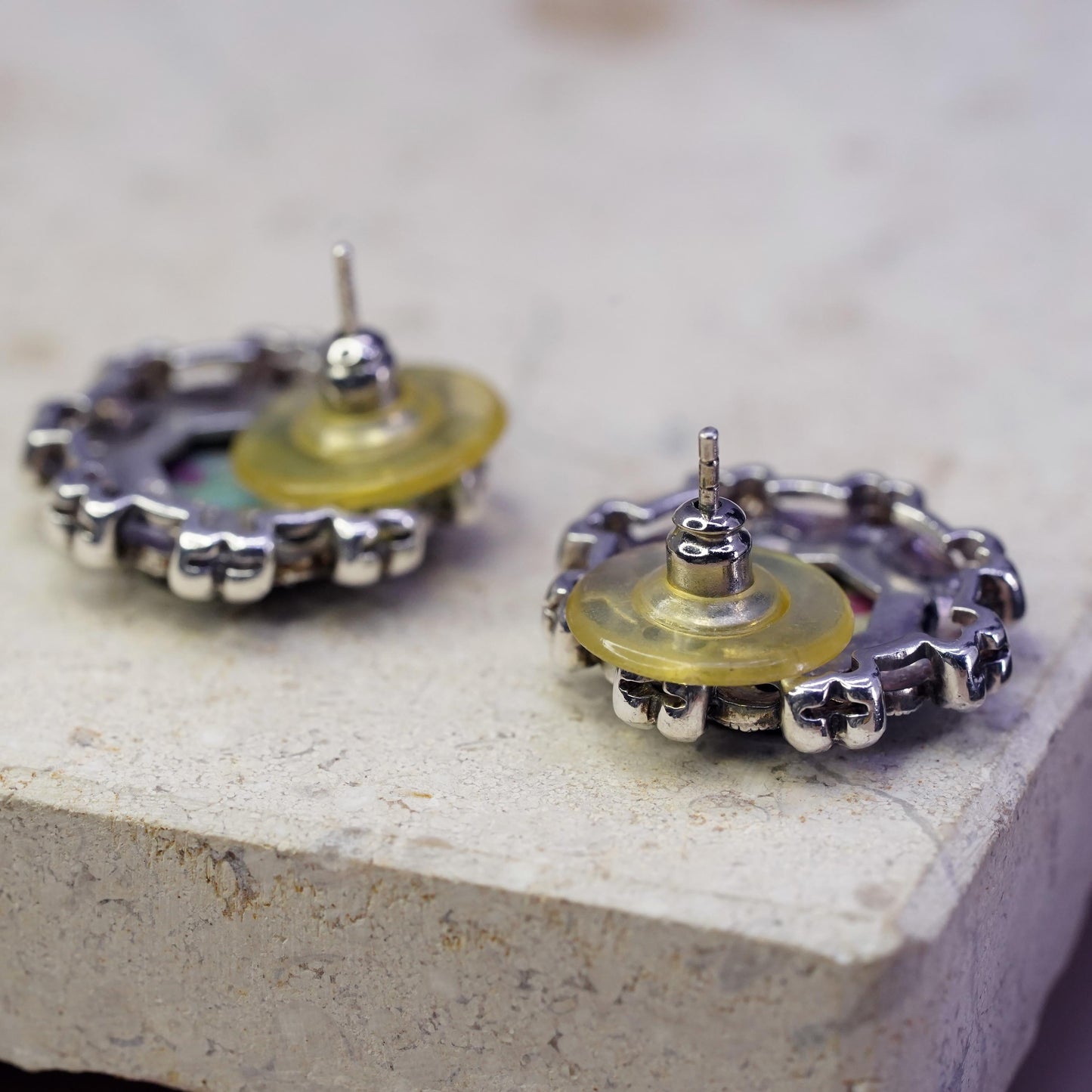 Vintage Thailand Sterling 925 silver Hexagram studs earrings with abalone inlay