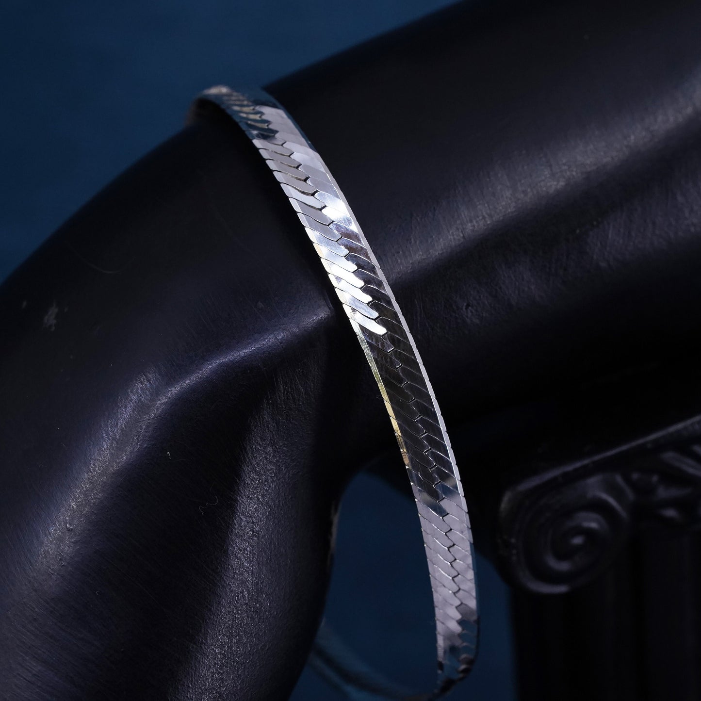 7.75", 5mm, vintage Sterling silver handmade bracelet, 925 herringbone link