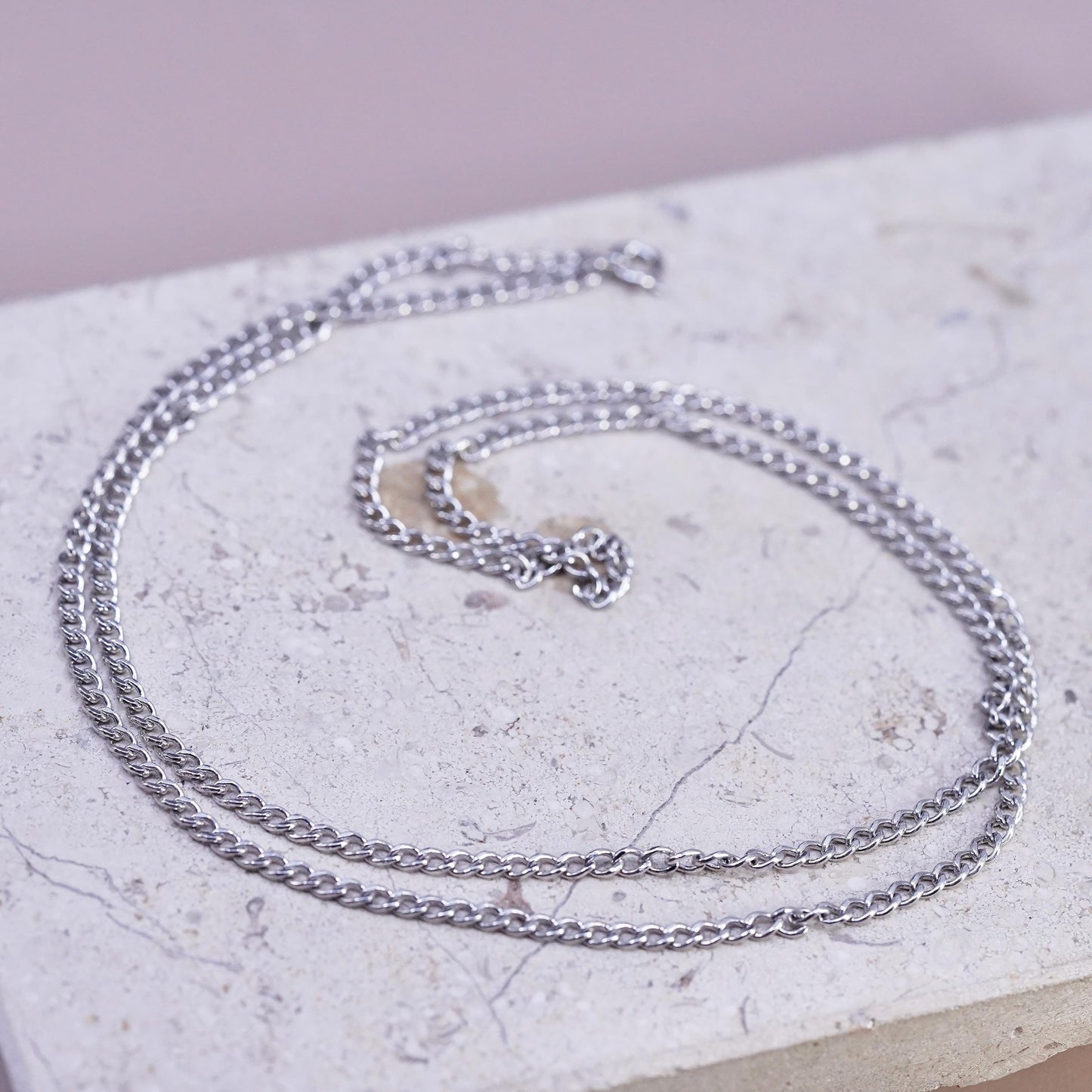 24" 3mm, vintage Sterling silver handmade necklace, 925 curb chain