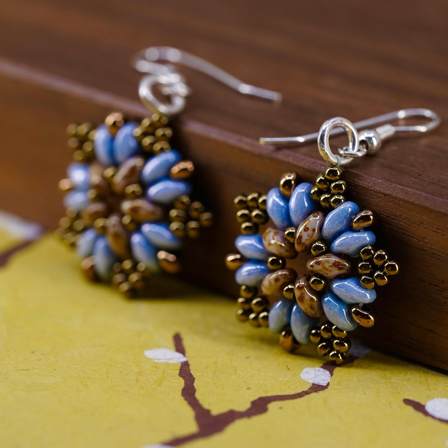 Vintage Sterling silver handmade earrings with beaded snowflake drops