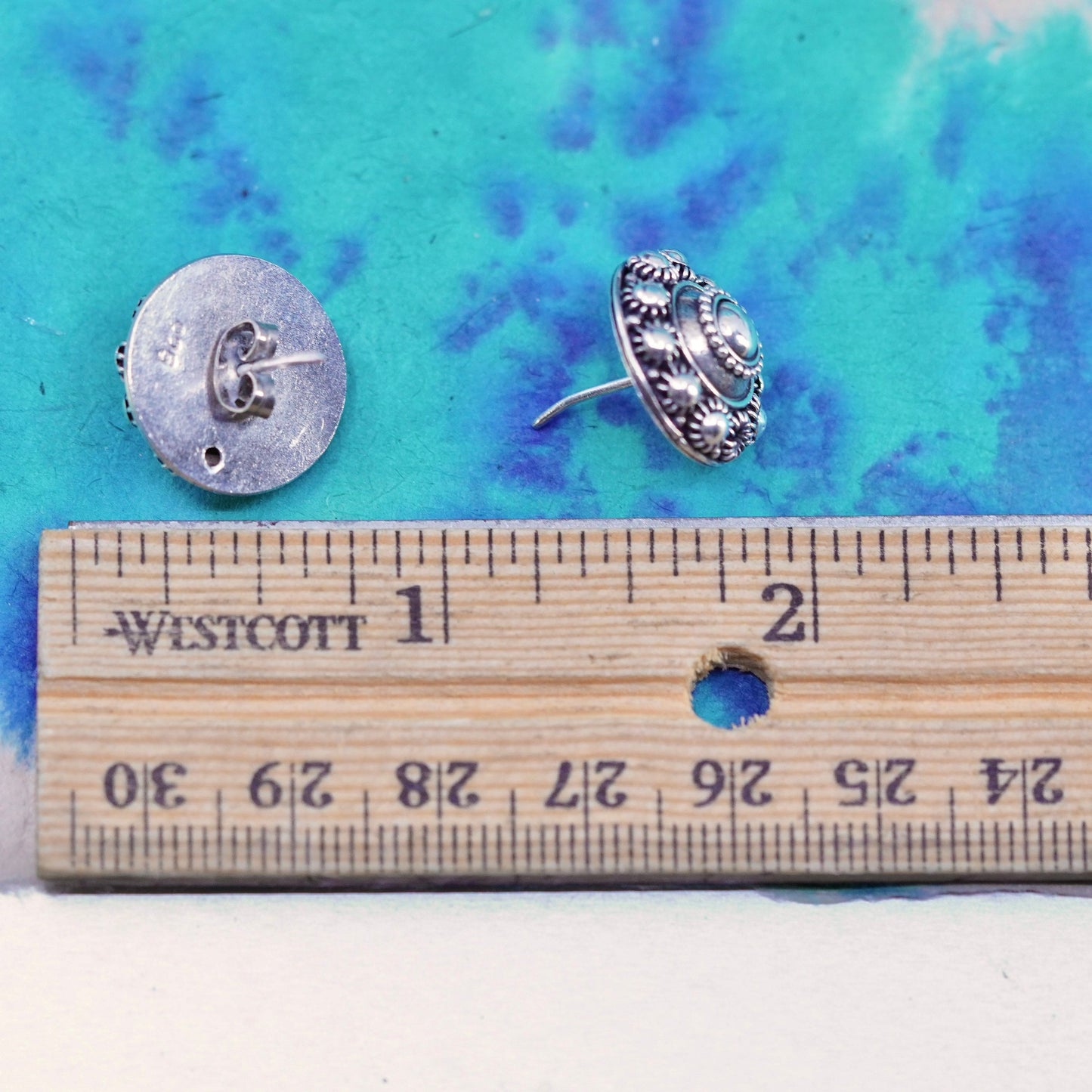 Vintage Sterling silver handmade earrings, 925 Bali studs