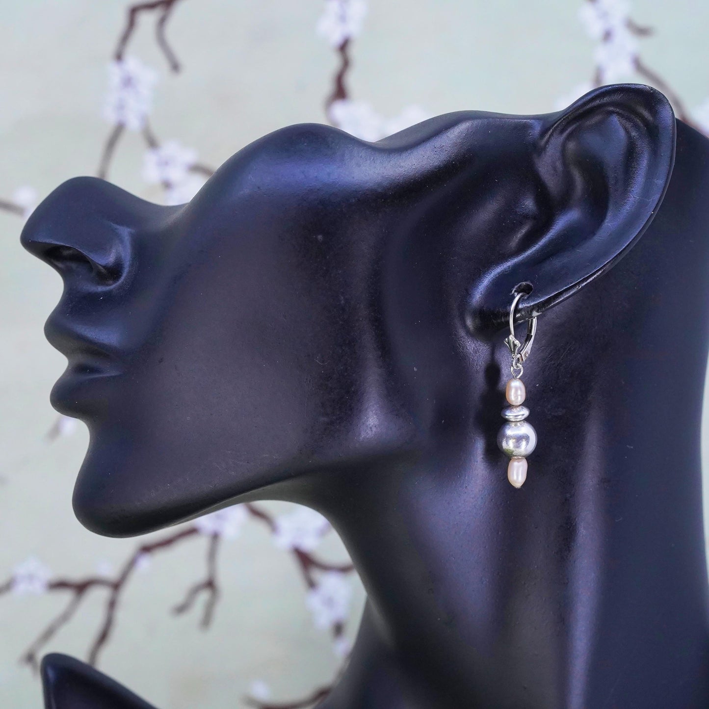 Vintage Sterling silver handmade earrings, 925 hooks with pearl drops and beads