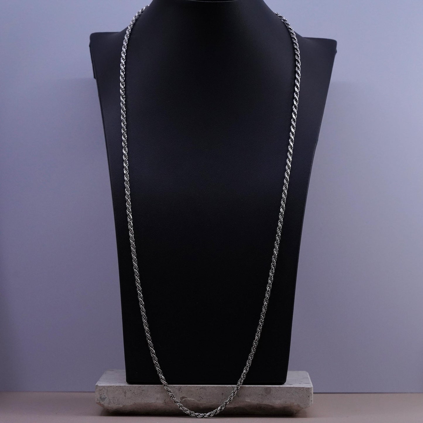 30", 3mm, vintage Sterling silver handmade necklace, 925 diamond cut rope chain