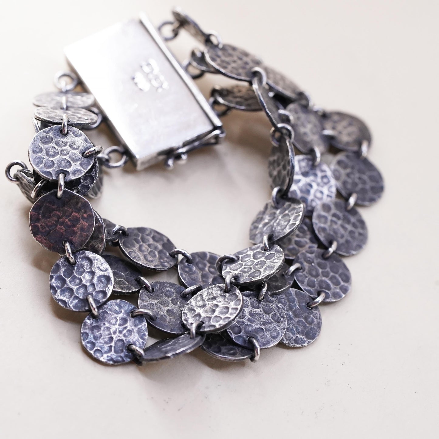 6.5”, Exex Claudia Agudelo oxidized sterling 925 silver multi strands bracelet