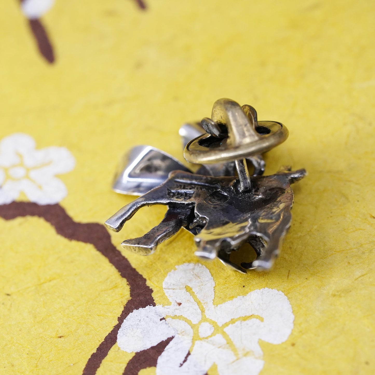 Vintage handmade sterling 925 silver matador bull brooch, pin