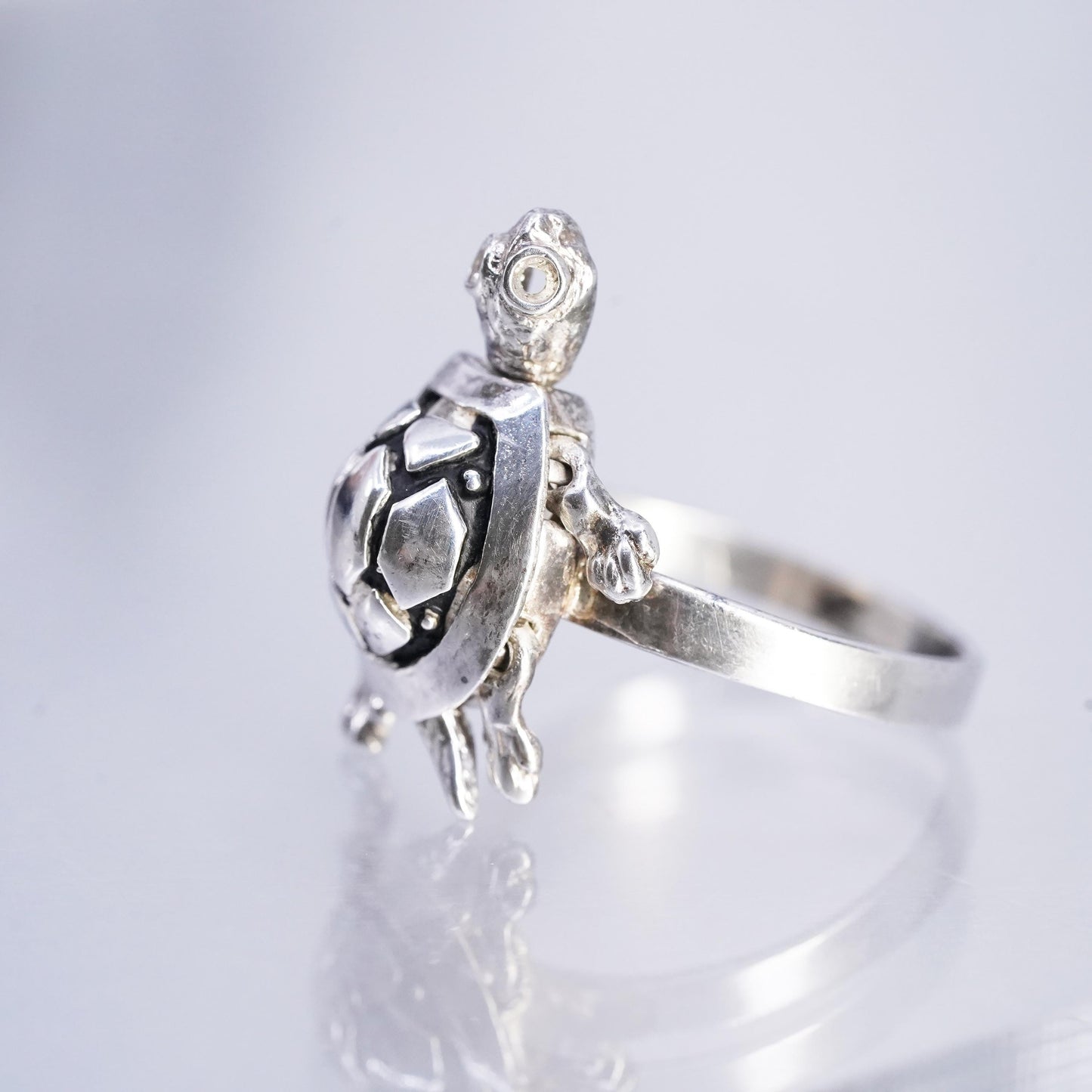 Size 8, Size 6, vintage sterling silver 925 handmade turtle ring movable joints