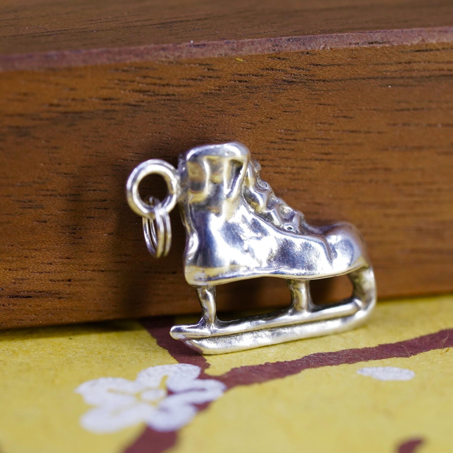 Vintage Sterling silver handmade pendant, 925 ice skate shoe charm