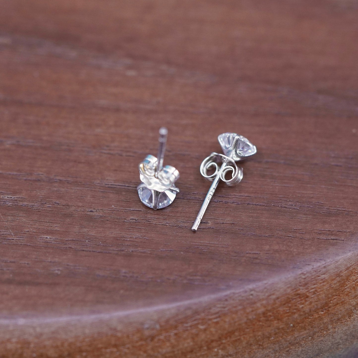 5mm, Sterling silver clear round crystal studs, cz earrings