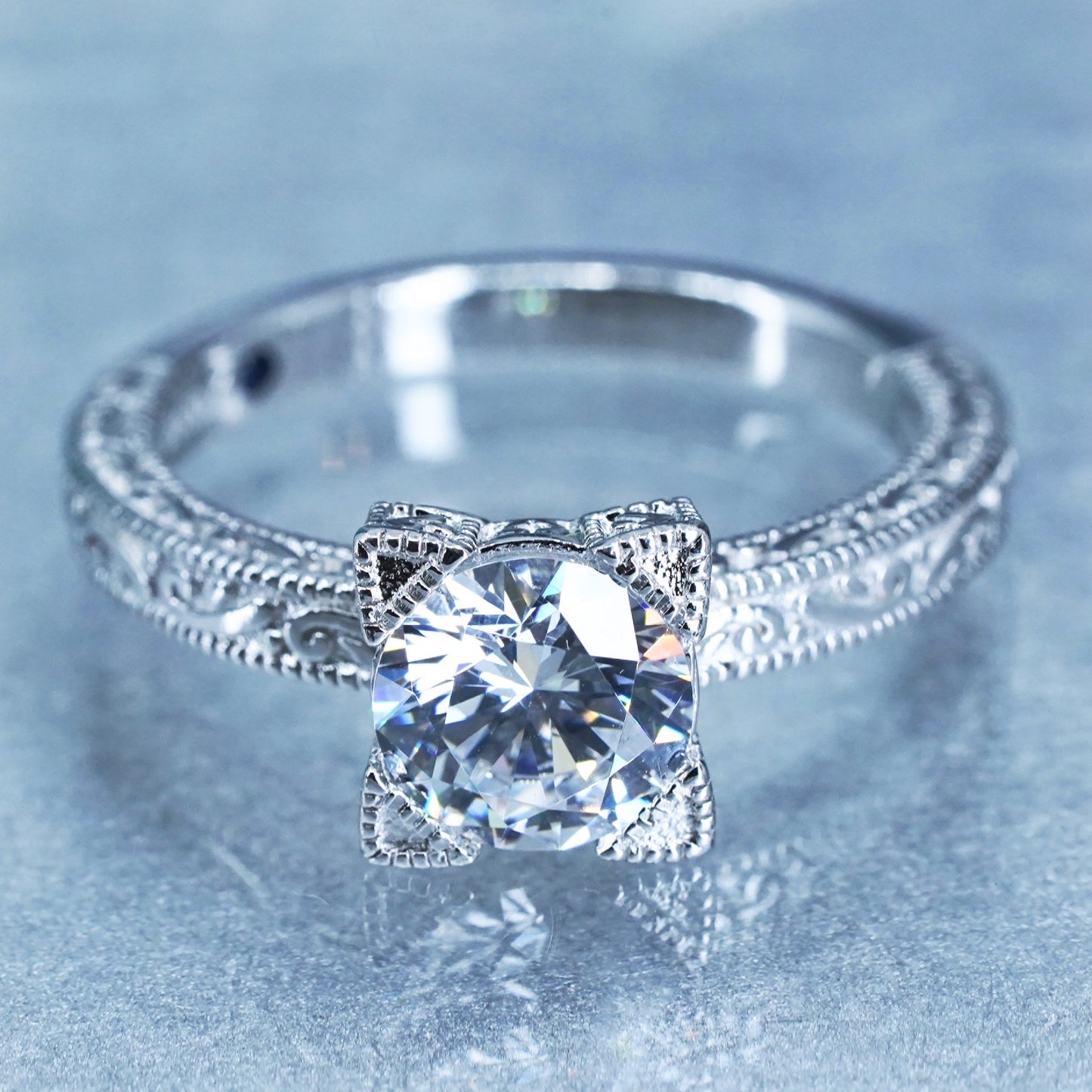 Size 10, Vanna K. Jewelry, Sterling 925 silver engagement ring with cluster Cz