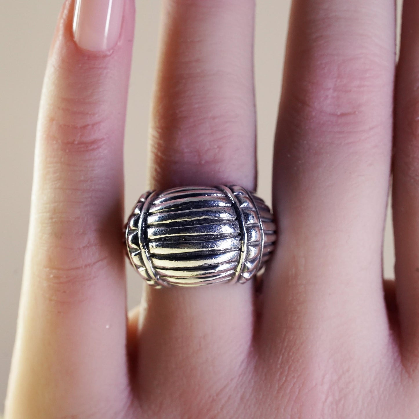 Size 6.75, sterling silver ribbed ring, southwestern 925 silver statement band,