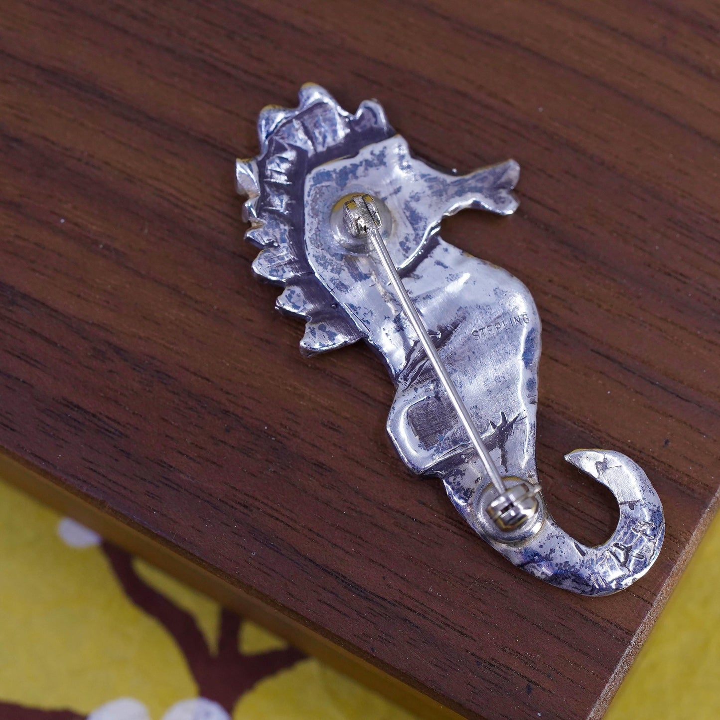 Vintage southwestern handmade sterling 925 silver handmade seahorse brooch pin