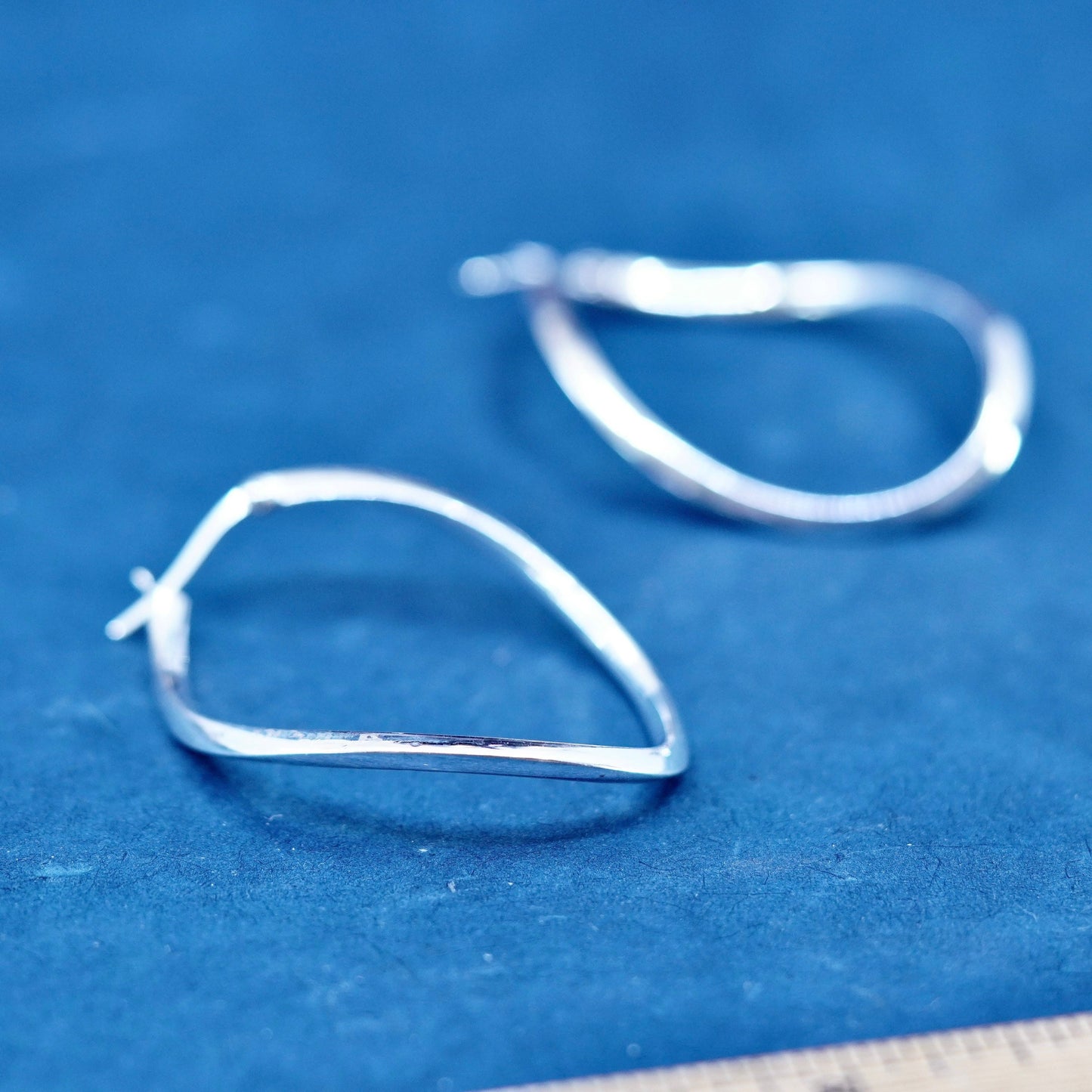 2”, Sterling silver handmade oval twisted hoop earrings, Modern 925 huggie