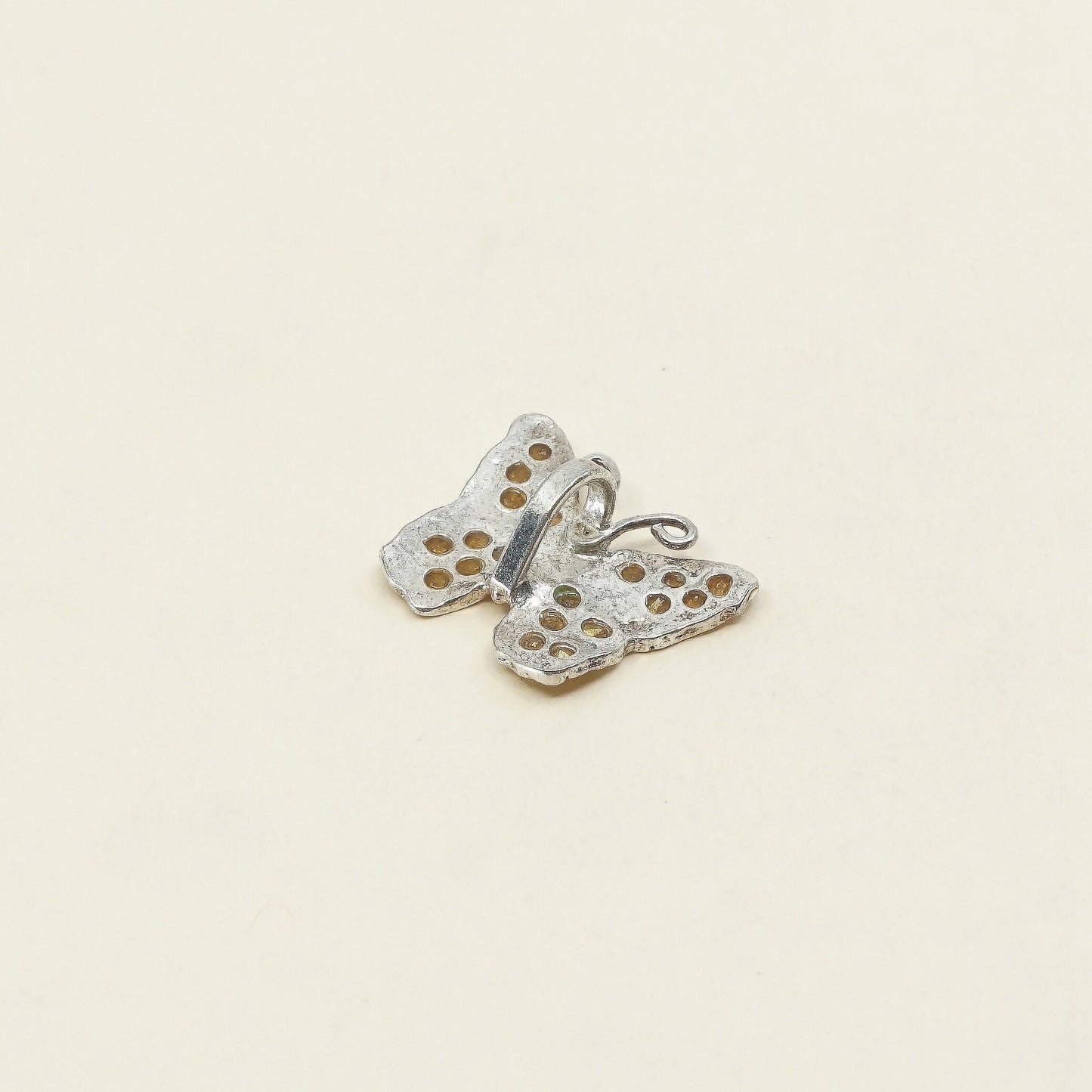 sterling silver butterfly pendant, solid 925 silver with crystal details