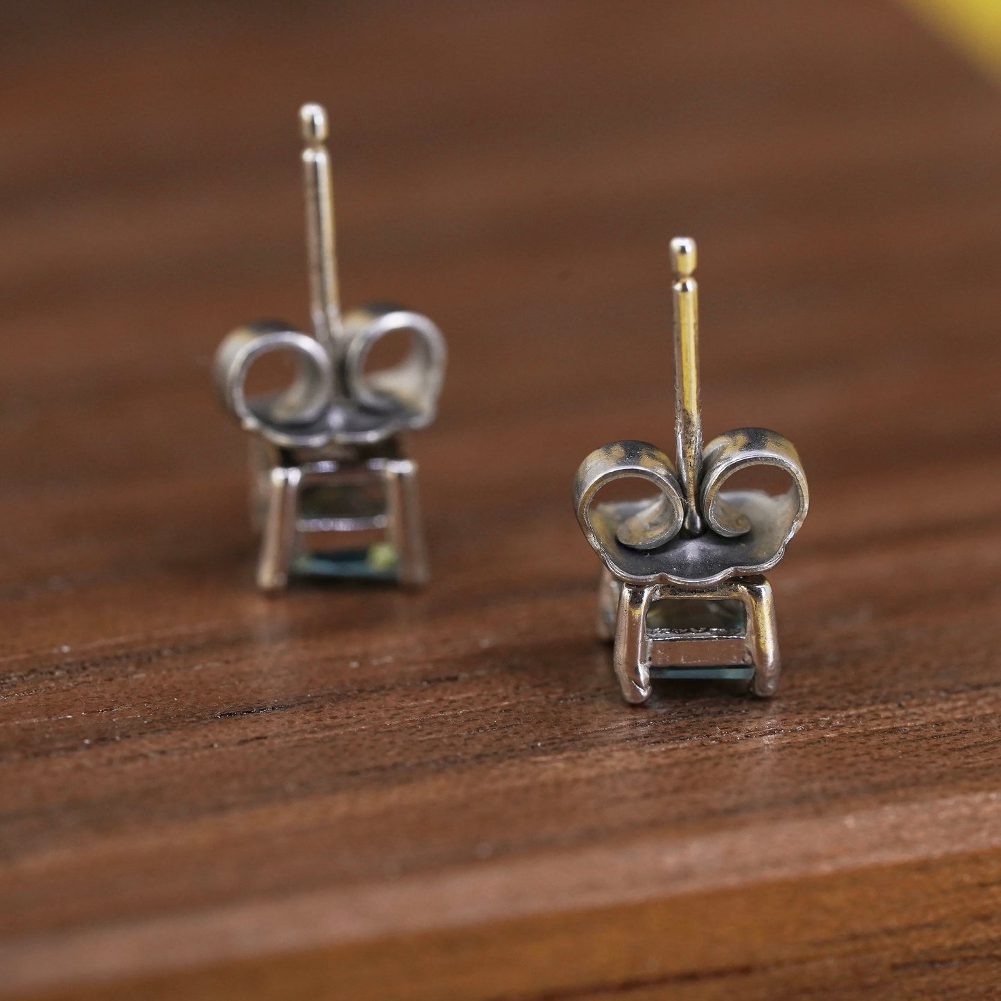 Vintage Sterling 925 silver blue topaz studs, square earrings