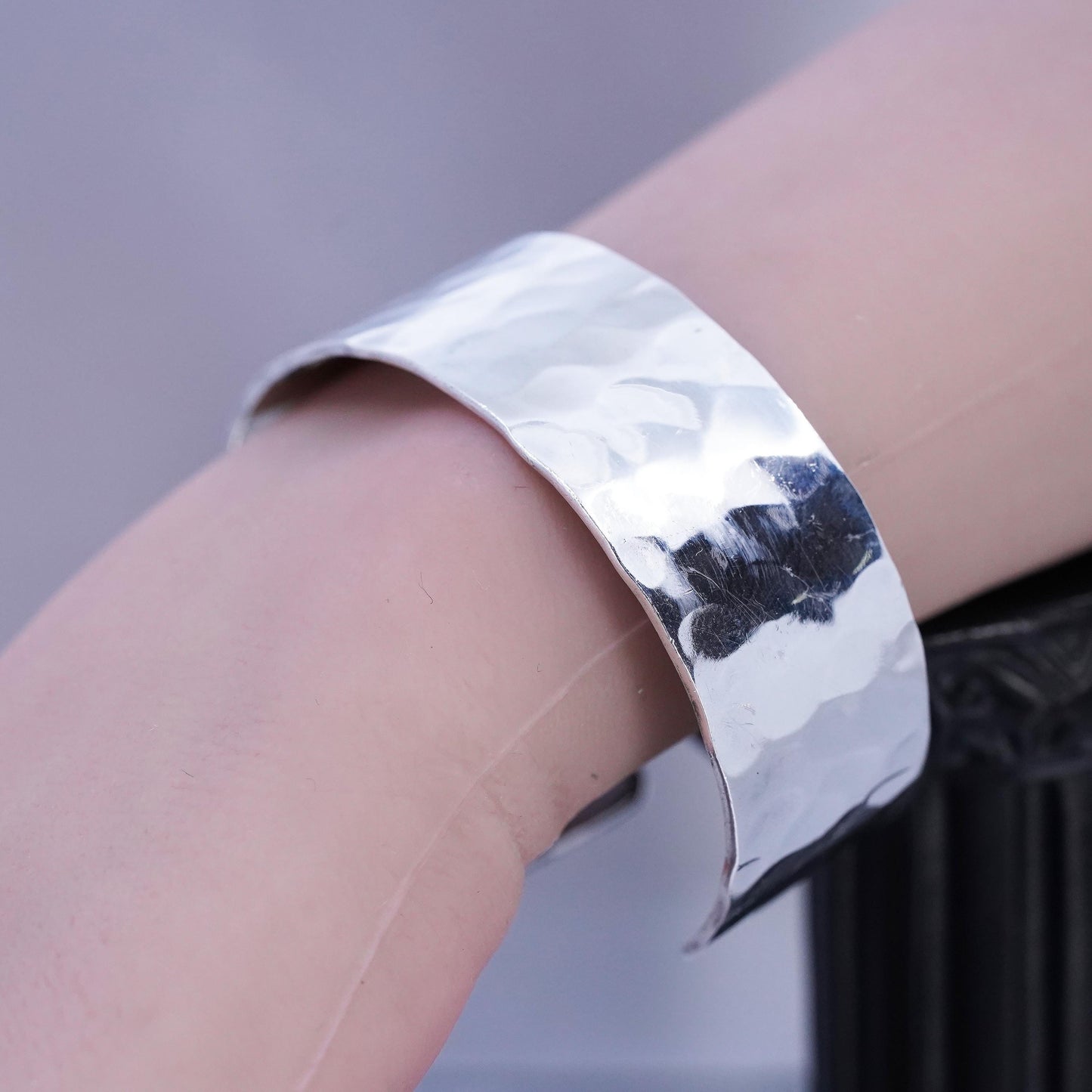 6.75”, Vintage Sterling 925 silver handmade bracelet, hammered textured cuff