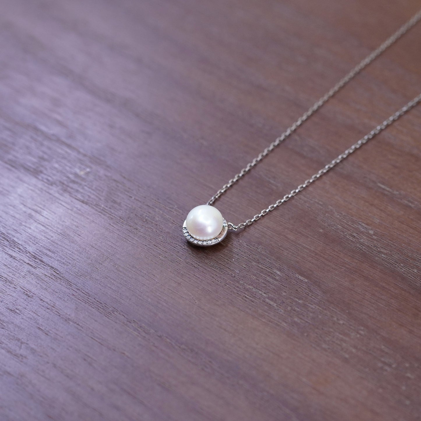 18” sterling silver handmade necklace, 925 circle chain with pearl pendant